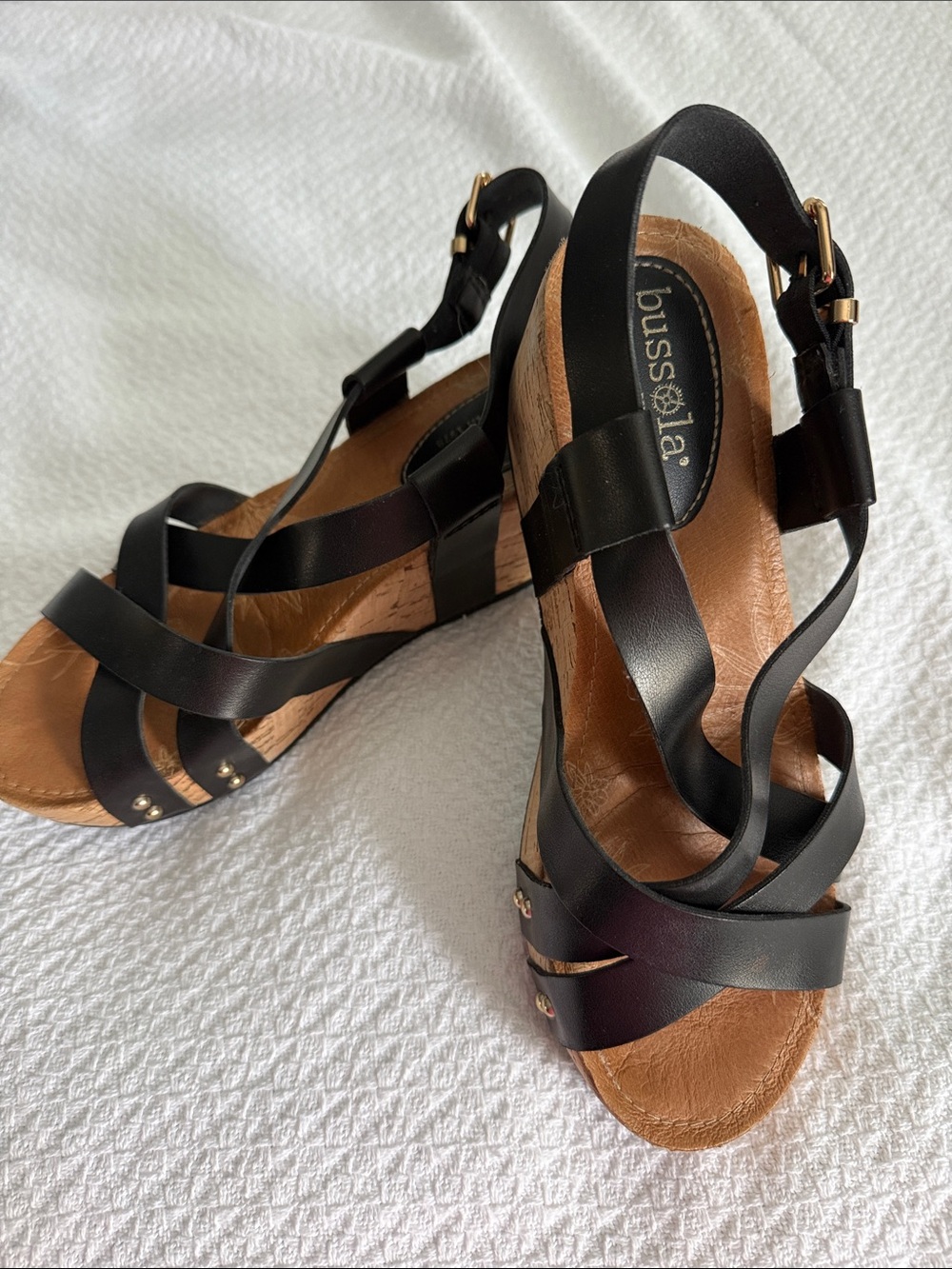 bussola Black Leather Strappy Wedge Sandals